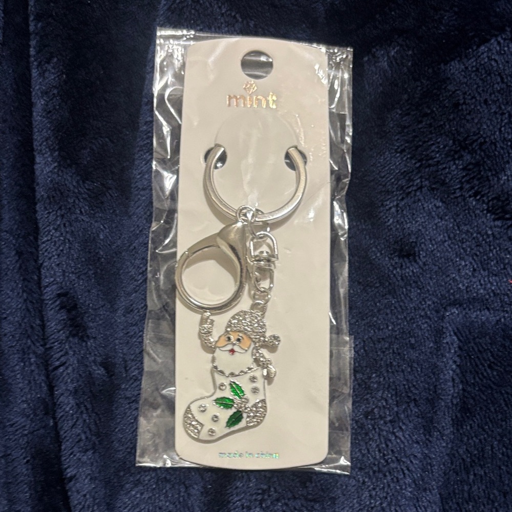 Mint Festive Santa Bag Charm with Silver and Green